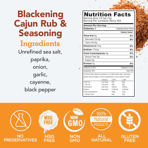 s.a.l.t. sisters Blackening Cajun Rub & Seasoning | All-Natural, Gluten Free, MSG Free, Non-GMO | Dry & Wet Rub Seasoning Base | Versatile Use for Chicken Wings, Brisket, Pulled Pork, and More | 1lb