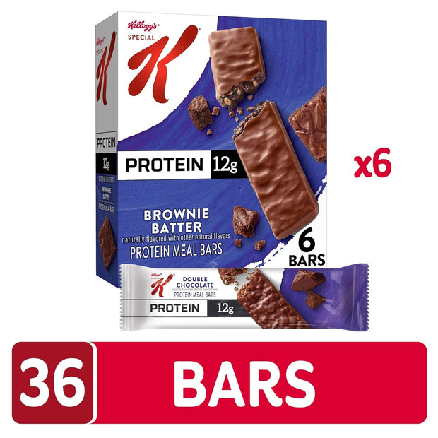 Special K Bar Protein Meal Bars, 12g of Protein, Good Source of Fiber, Brownie Batter (6 Boxes, 36 Count)