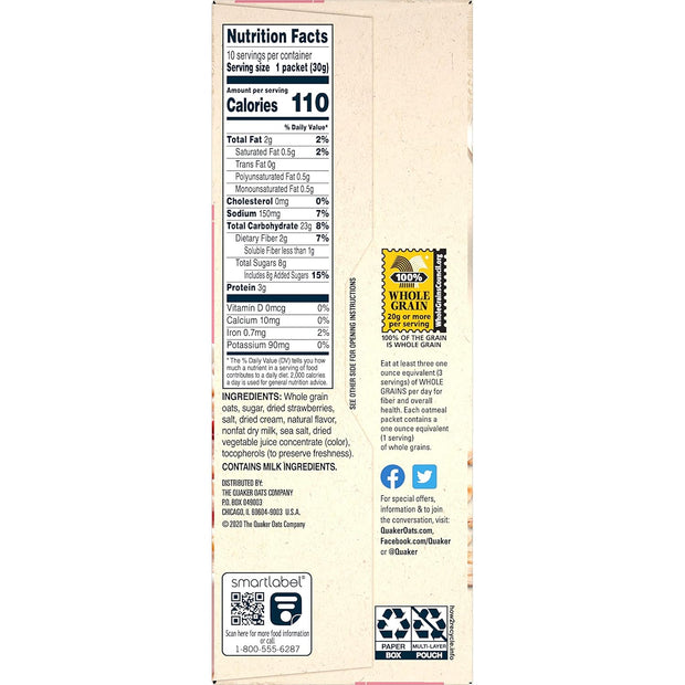 Quaker, Instant Oatmeal, Strawberries And Cream, 10.5 Oz