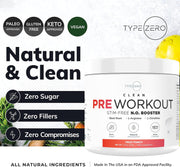 Ultra Clean Stim Free Pump Pre Workout + Nitric Oxide Booster (Fruit Punch) Beetroot, 7G Arginine Citrulline Malate, Betaine, Beta A, ACV+ - Sugar/Caffeine Free Natural Non Stim Preworkout Men & Women
