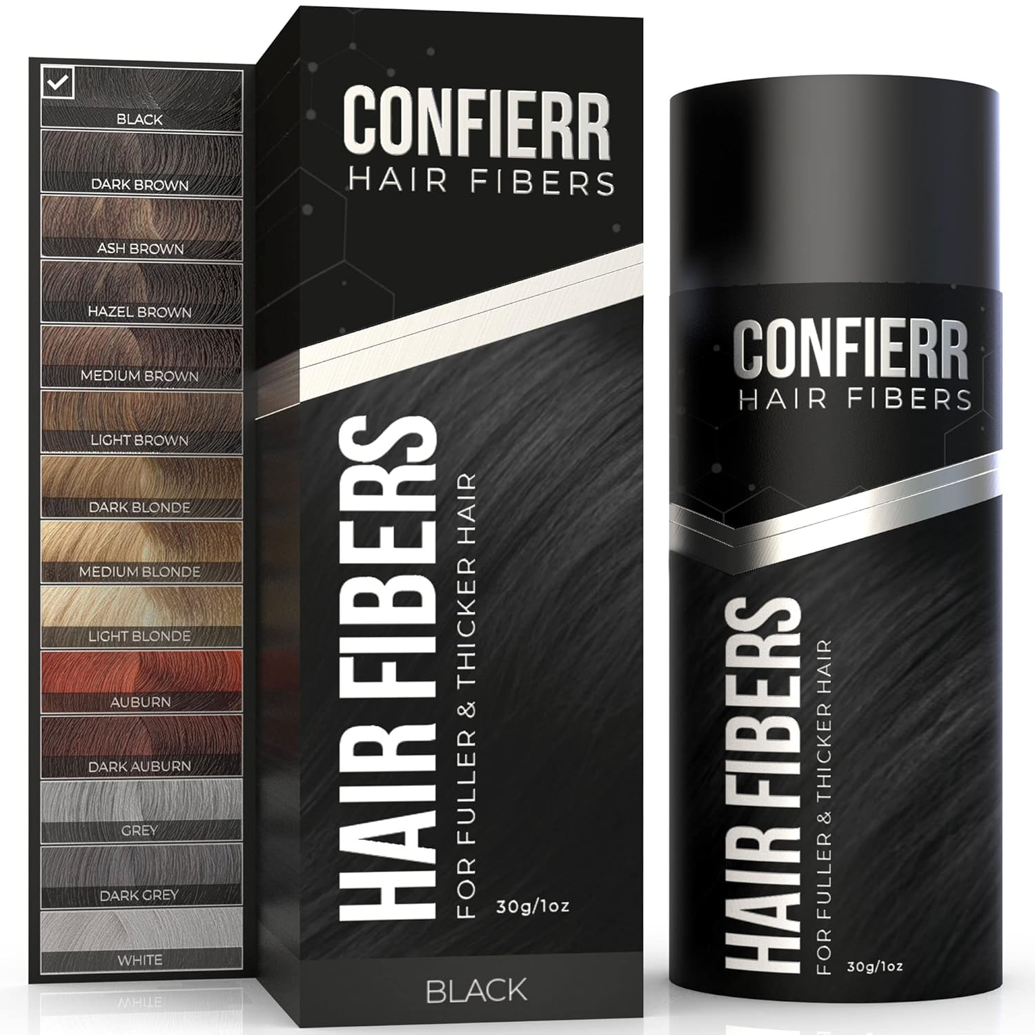 Hair Fibers for Men & Women (30 Grams, Black), Fill In Fine or Thinning Hair, Instantly Thicker, Fuller Looking Hair