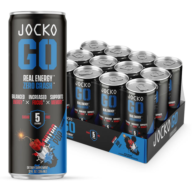 Jocko GO Energy Drink - Keto, Vitamin B12, Vitamin B6, Electrolytes, L Theanine, Magnesium- Energy Boost, Sugar Free Nootropic Monk Fruit Blend - 12 Pack (Lemon Lime)