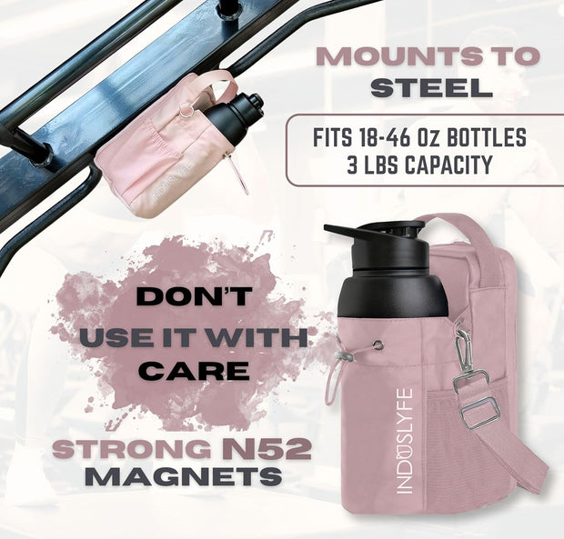 Magnetic Gym Bag for Men Women with magnetic water bottle holder, Gym crossbody bag with strap, gym sling bag with phone pockets, key holder magnetic phone holder, gym essentials, Pink