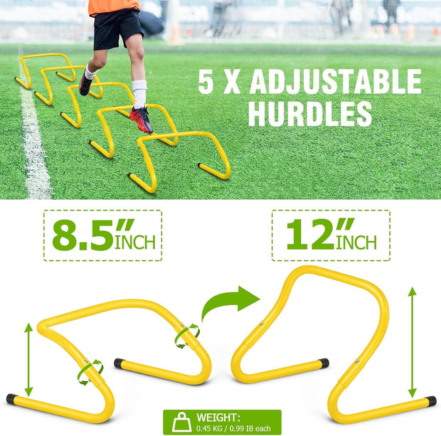 Speed and Agility Training Equipment: 5 Adjustable Agility Hurdles. 20ft Agility Ladder, Soccer Training Equipment Set for Kids Youth Adults