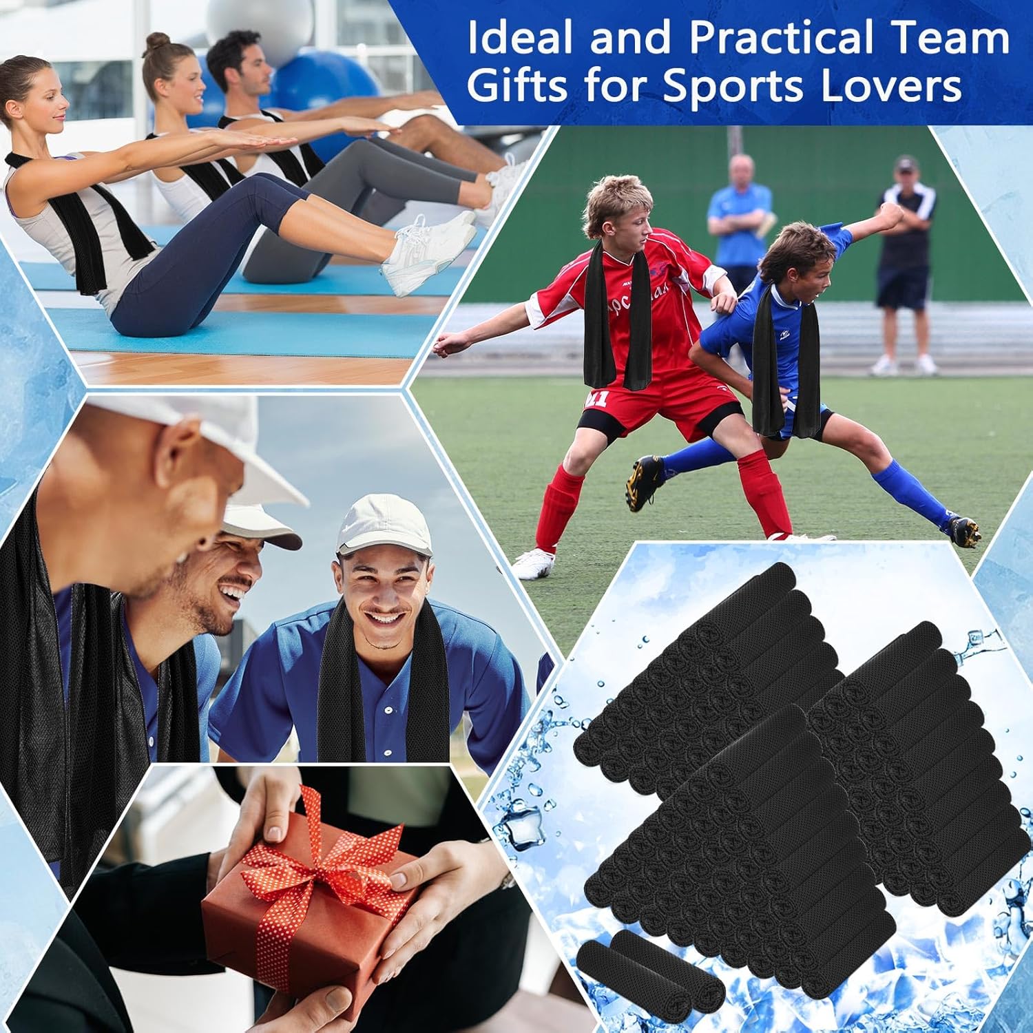 Hosuly 100 Pack Cooling Towels, 40"x12" Cooling Towels for Neck and Face Breathable Soft Chilly Sweat Rag Microfiber Sport Rags for Gym Yoga Golf Running