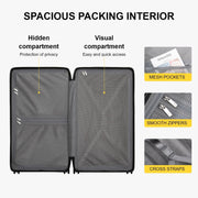 LEVEL8 Trunk Luggages, Large Suitcase 28 Inch Luggage with Spinner Wheels, Luminous Textured Checked Lightweight Hard Shell with Tsa Lock, Black