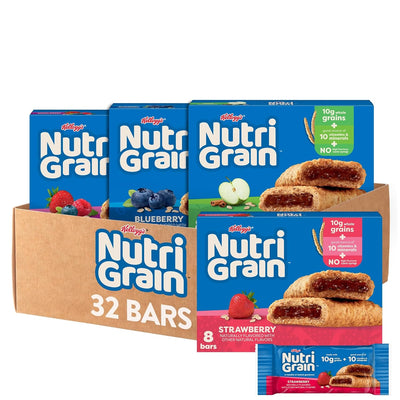 Nutri-Grain Soft Baked Breakfast Bars, Kids Snacks, Whole Grain, Variety Pack (4 Boxes, 32 Bars)
