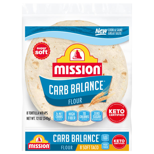 Mission Carb Balance Soft Taco Flour Tortillas, 8 Count, Low Carb, Keto, High Fiber, No Sugar