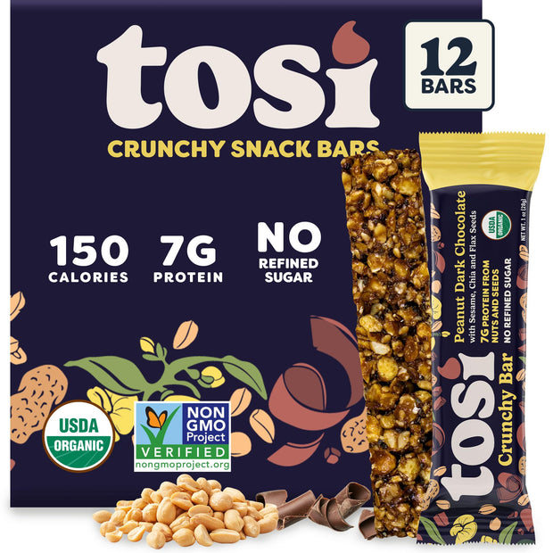 Tosi Nut Bars, Cashew Blueberry, Healthy Snacks for Adults & Kids, Plant Based Crunchy Bars (6G Protein), Organic Keto Snacks, Vegan, Gluten & Soy Free, Low Sugar, Omega 3s, 1oz, 12-Pack