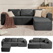 106" Cloud Sectional Couch, Left/Right Facing Convertible Sofa with Deep Seat, L-Shape Modular Upholstered Foam Couch for Living Room Bedroom, No Assembly Required (Corduroy Fabric, Beige)