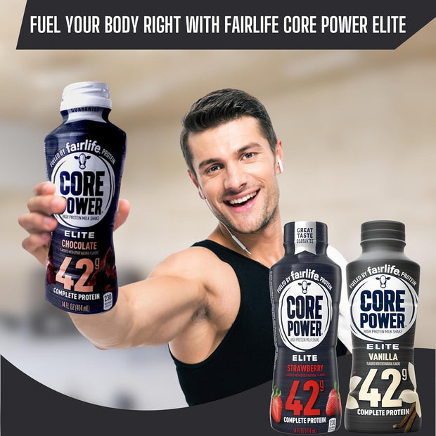 Worldwide Nutrition Bundle Compatible with Fairlife Core Power Elite 42g High Protein Milkshake - Chocolate, Strawberry, Vanilla Protein Shake Ready to Drink - 14 Fl Oz (Pack of 12) & Keychain