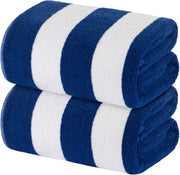 White Classic Stripe Cabana Beach Towels Oversized 2 Pack, Cotton Bath Towel Large - Luxury Plush Thick Hotel Swim Pool Towels for Adults Super Absorbent Quick Dry - 35x70 Mild Navy Blue | 2 Pack