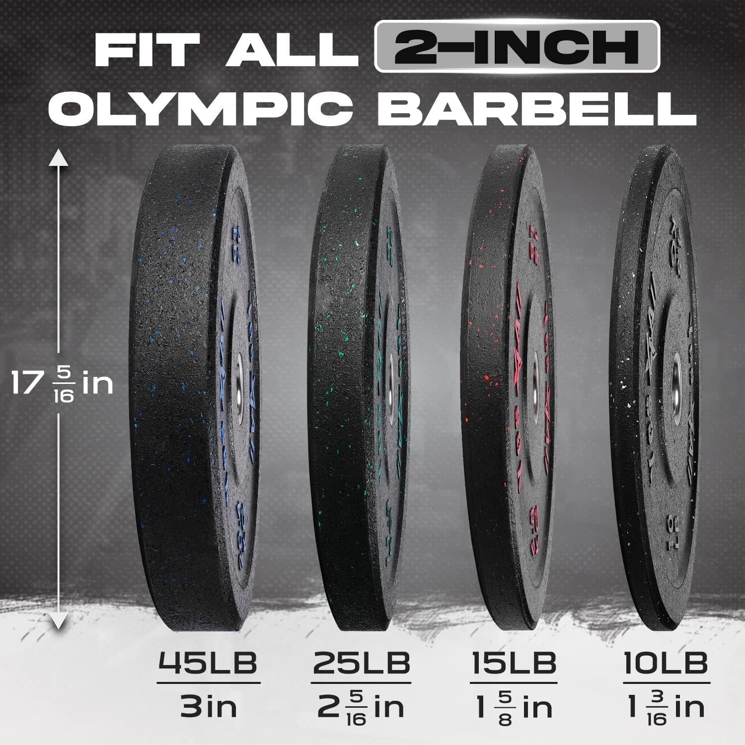Yes4All 2" Bumper Plate, 10-190 LB Olympic Rubber Weight Plate with Steel Hub for WeightLifting, Strength Training, Home Gym, Less Impact, Absorb Bounce & Shock, Multiple Options