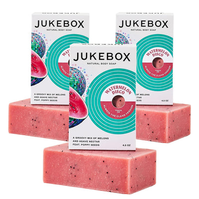 JUKEBOX Soap, Watermelon Disco, Natural Bar Soap for Women, Cold Process, Heavy Scrub, Bath Soap,No Harmful Ingredients, All Skin Types, Watermelon,Cantaloupe, Agave-a Dr. Squatch Brand-4.5oz, 3 Pack