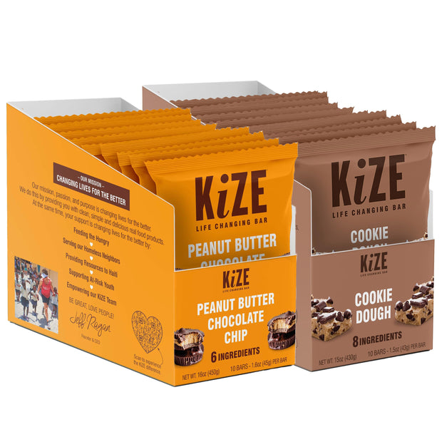 KiZE Energy Bars - Chocolate Chip Cookie - Almond-Butter-Based, Gluten Free, Dairy Free, Non-GMO, and High Protein Meal Replacement Energy Bars, Clean and Simple Food Ingredients - 10g High Protein Snacks, (10 Count)