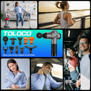 TOLOCO Massage Gun, Deep Tissue Back Massage for Athletes for Pain Relief, Percussion Massager with 10 Massages Heads & Silent Brushless Motor, Gifts for Fathers Day, Black