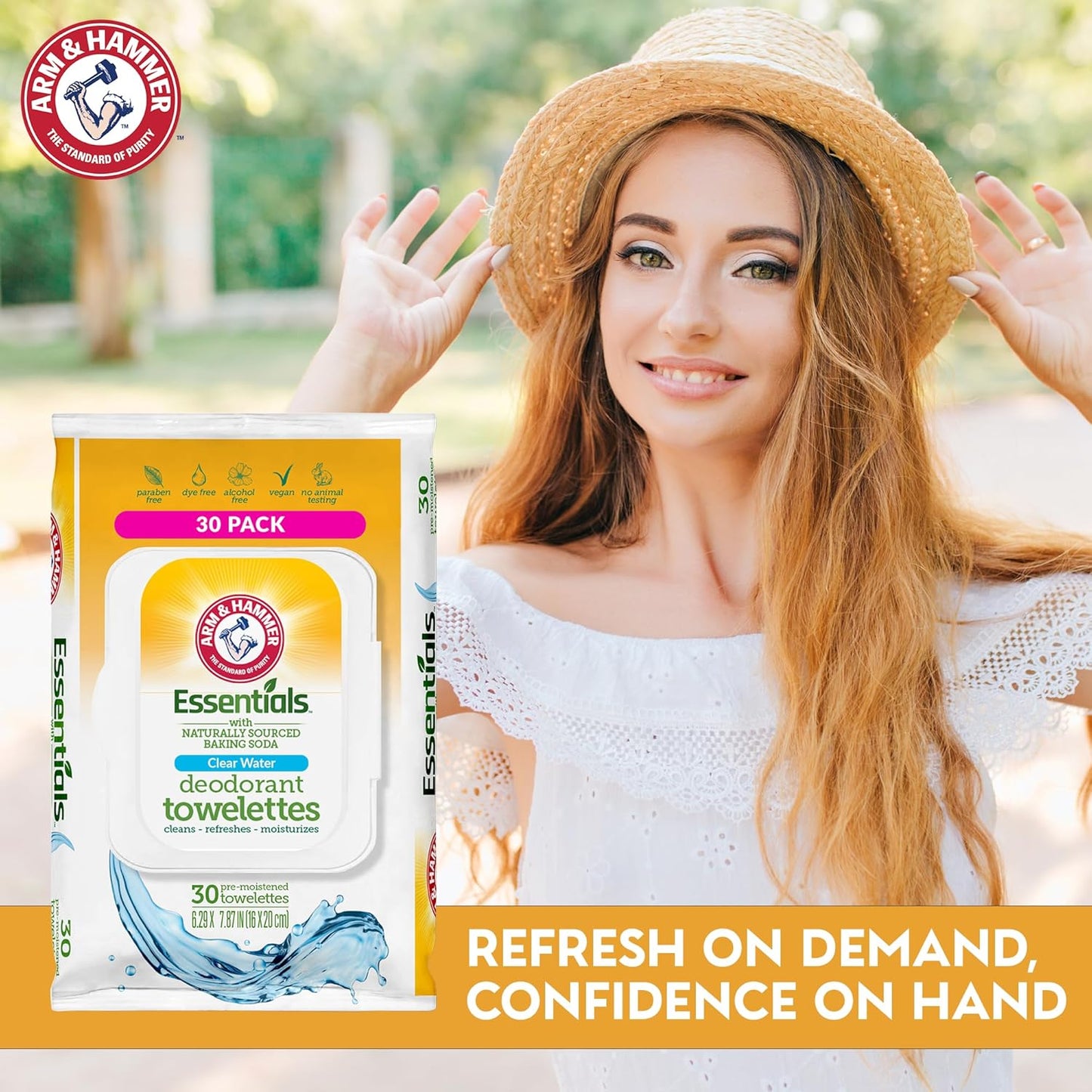 Arm and Hammer Face and Body Wipes for Adults - Deodorant Towelettes 30 Sheets for Women - Shower Wipes for Traveling, Camping, Gym, and Bathing - Alcohol-Free Face Sheets (Clear Water)