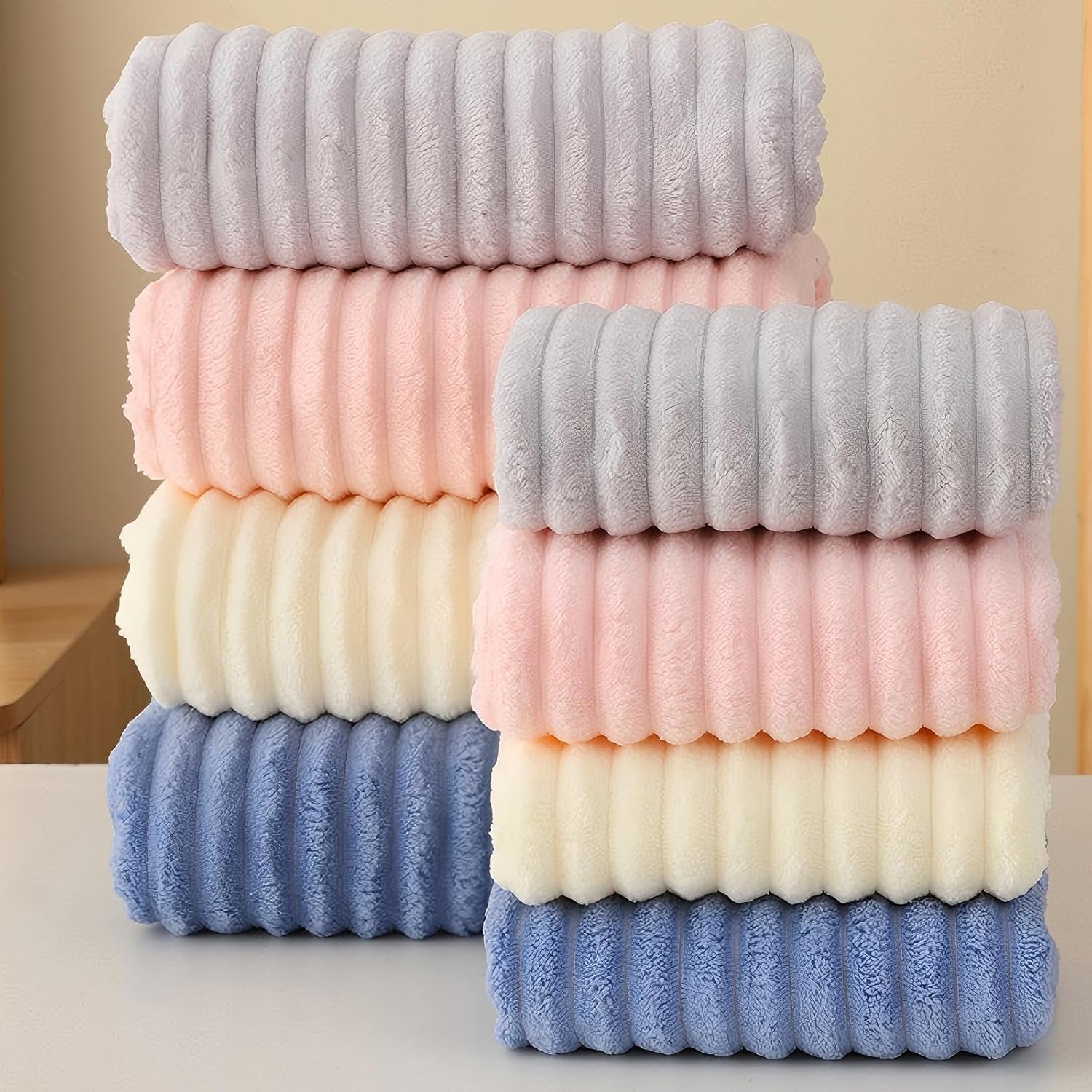 Coral Fleece Towel and Bath Towel Set Extra Thick Absorbent Wave Pattern 2 Piece Set for Home Spa and Travel Soft and Quick Drying (Grey)