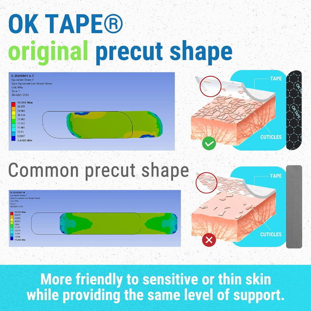 OK TAPE Synthetic Kinesiology Tape, 20 Strips Precut K Tape, Waterproof, Elastic Athletic Tape for Pain Relief & Muscle Support, Reflective Design, 2" x 10" -Purple