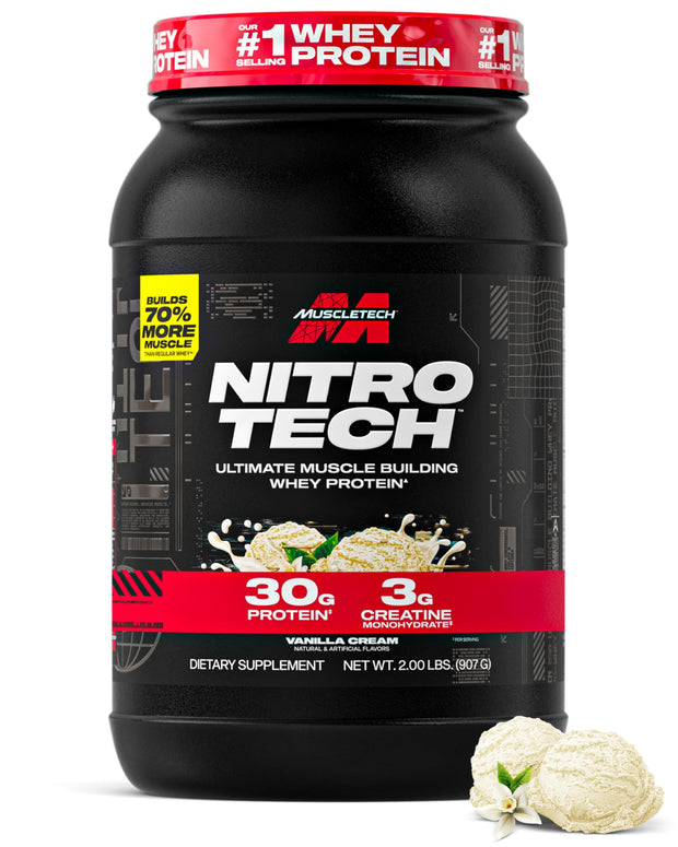 Muscletech Whey Protein Powder (Milk Chocolate, 4 Pound) - Nitro-Tech Ultimate Muscle Building Formula with Whey Protein Isolate - 30g of Protein, 3g of Creatine & 6.8g of BCAA - Packaging May Vary