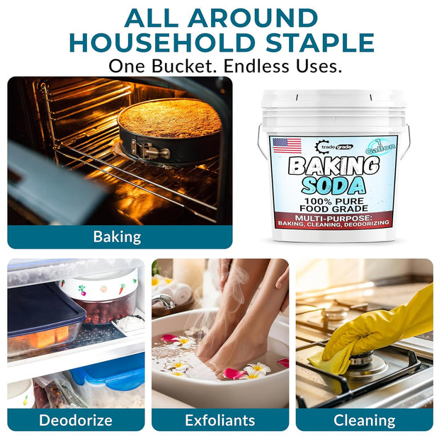 TradeGrade Pure Baking Soda Powder – 1 Gallon Bucket, Sodium Bicarbonate Powder | Premium Food-Grade for Baking, Bread, Cookies & More | Baking Soda for Cleaning, Natural Cleaner & Deodorizer (1 Gallon)