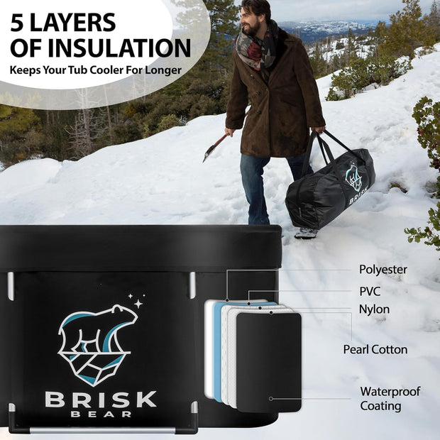 XL Oval Ice Bath Tub for Athletes with Cover by Brisk Bear - Extra Large Cold Plunge Tub for Recovery - Ice Bath Plunge Pool with Digital Timer - Cold Plunge to Soothe Muscles - Black Ice Tub