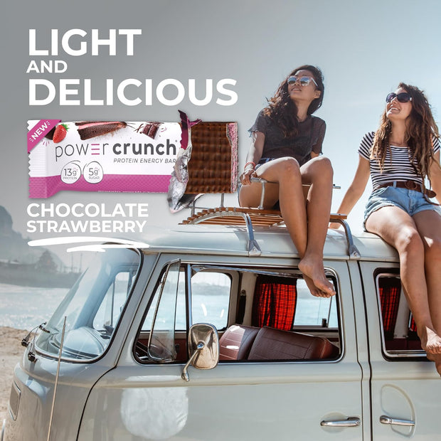 Power Crunch Protein Wafer Bars, High Protein Snacks with Delicious Taste, Chocolate Strawberry, 1.4 Ounce (12 Count)