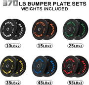 RitFit Bumper Plates, Colored Fleck-Rubber Weight Plates with Steel Insert, 2-inch Olympic Weight Plates for Weight Lifting and Strength Training, 370LB set