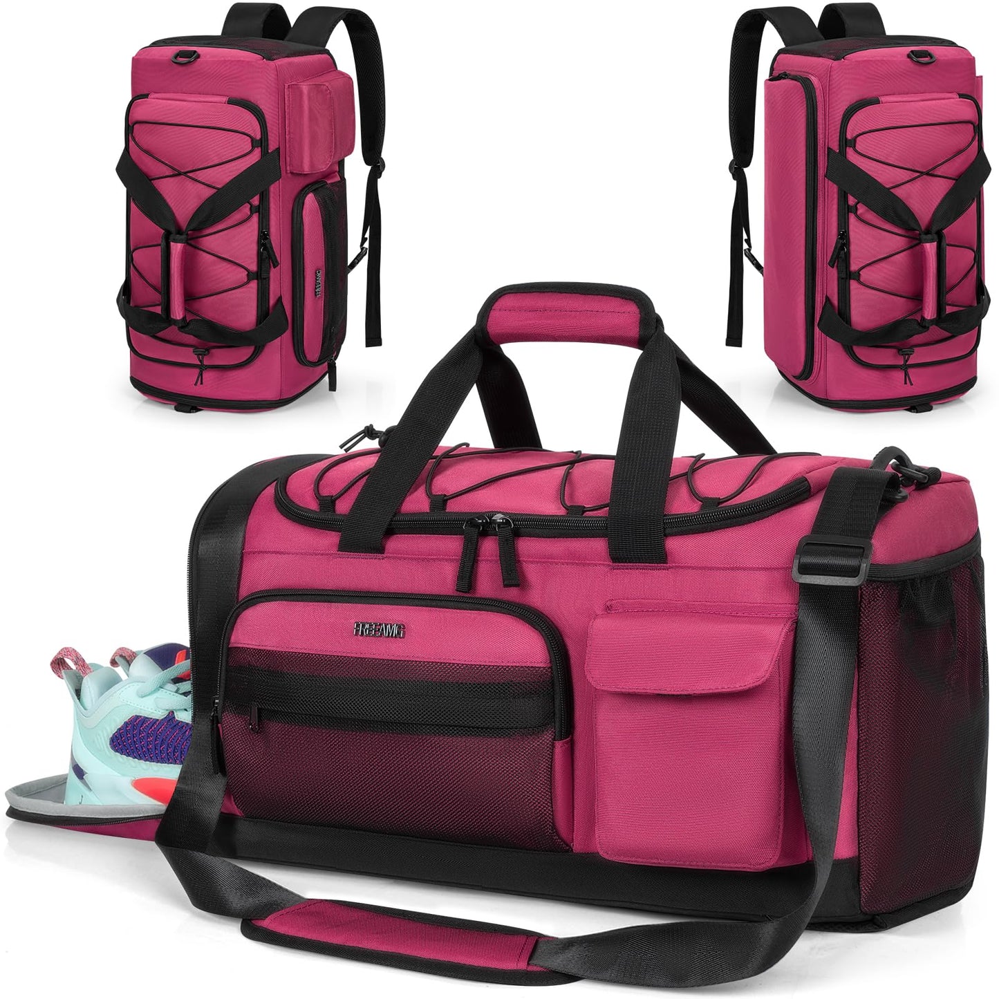 Gym Bag for Men Women, Water-resistant Sports Duffle Backpack, Travel Duffle Bag with Shoe Laptop Compartment, Weekender Overnight Carry On Backpack for Gym Travel (Black)