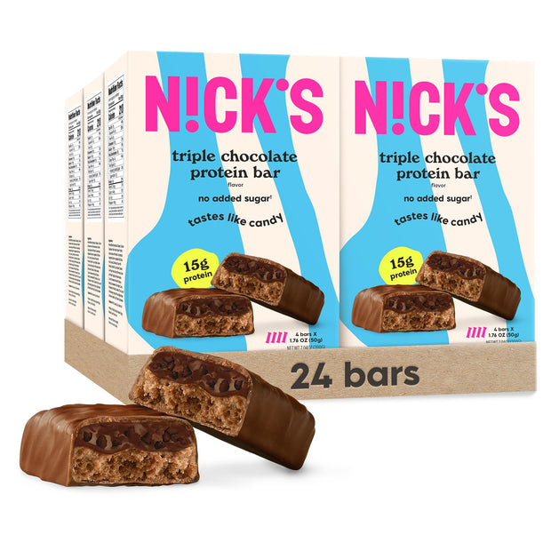 NICKS Protein Bars Chocolate Peanut | 15g protein | 200 calories | Low Carb Keto Friendly Snacks No Added Sugar (Multipack 12 bars x 50g)