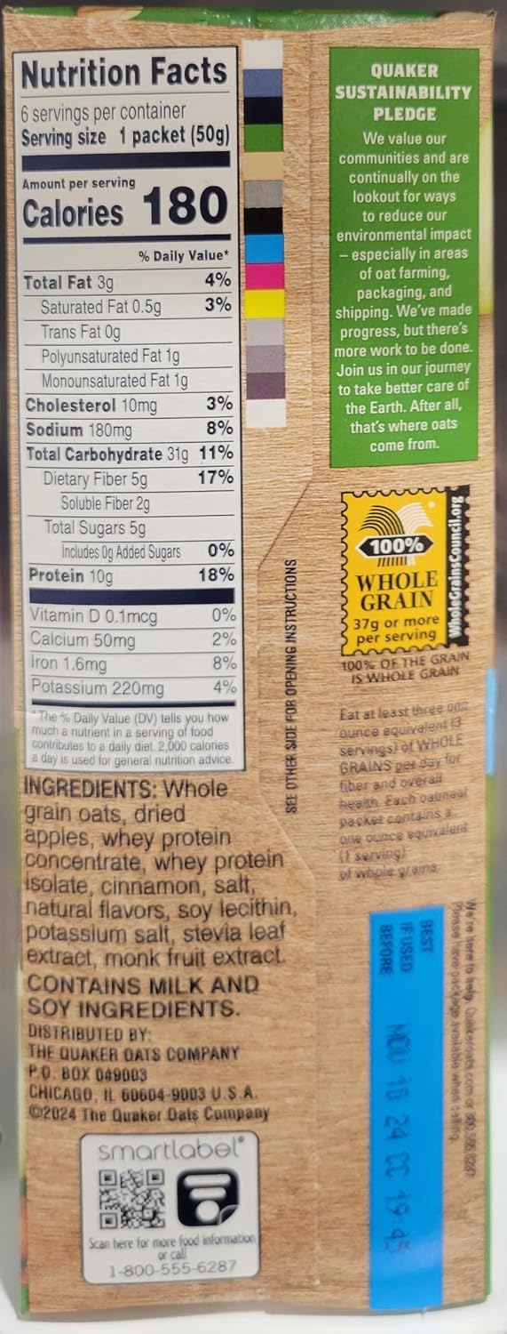 Quaker Protein Instant Oatmeal Apples & Cinnamon No Added Sugar
