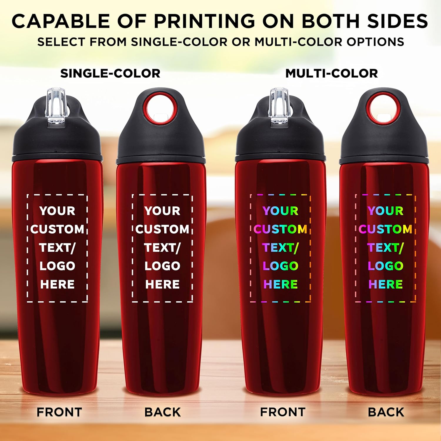 DISCOUNT PROMOS Custom Stainless Steel Water Bottle, 24 pack, Personalized Text, Logo, 28.5 oz Metal Sports Bottles with Flip Top, Easy Carrying, Red