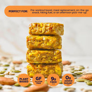 Vybe Snacks Savory Nutrition Bars Turmeric Ginger Flavor | Plant Based Vegan, Zero Added Sugar, Gluten Free, Keto Friendly, No Artificial Ingredients, Organic, 8-9 gm Protein & Gut Friendly Fiber Crunchy & Delicious (Box of 12, 45g each)