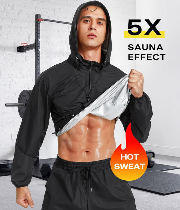 Junlan Sauna Jacket for Men Sweat Jacket Zipper Hoodie Sauna Suit for Workout