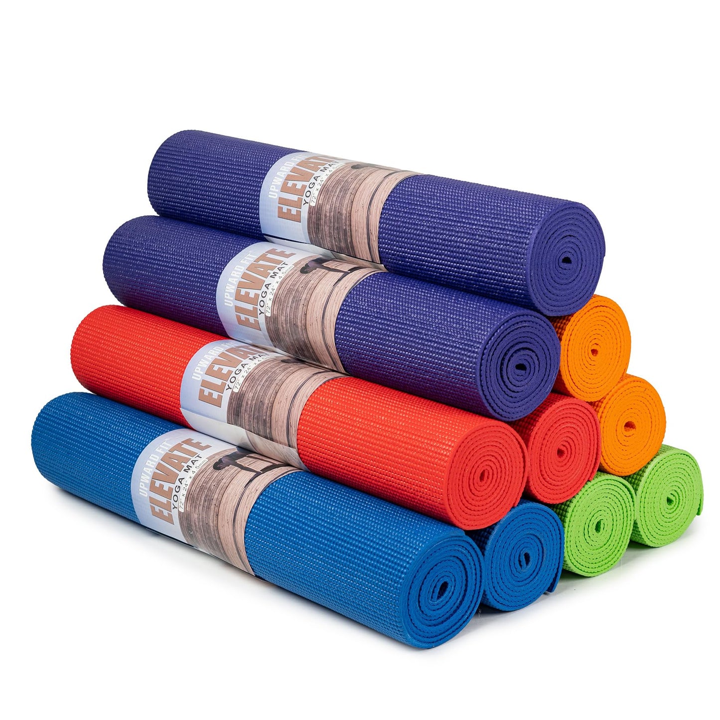 Elevate Yoga Mats, 10 Pack, 72" Long x 24" Wide, 4 mm Thick, Non-Slip and Easy to Clean Gym Mats for Schools and Studios