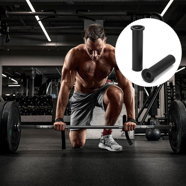 QWORK Adapter Sleeve (2 Pairs) – Convert 1" Standard to 2" Weight Plate Posts – 8" Length, 600lbs Capacity, Removable End Caps, Hex Bolt Locking, Includes Allen Keys