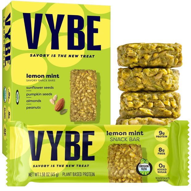 Vybe Snacks Savory Nutrition Bars Turmeric Ginger Flavor | Plant Based Vegan, Zero Added Sugar, Gluten Free, Keto Friendly, No Artificial Ingredients, Organic, 8-9 gm Protein & Gut Friendly Fiber Crunchy & Delicious (Box of 12, 45g each)