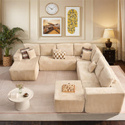 114" Boneless Couches for Living Room, Brown Faux Leather Cloud Sectional Couches with Chaise, Deep Seat L Shaped Modular Sofa, No Assembly Required Sofas in a Box (Right,Faux Leather,Brown)