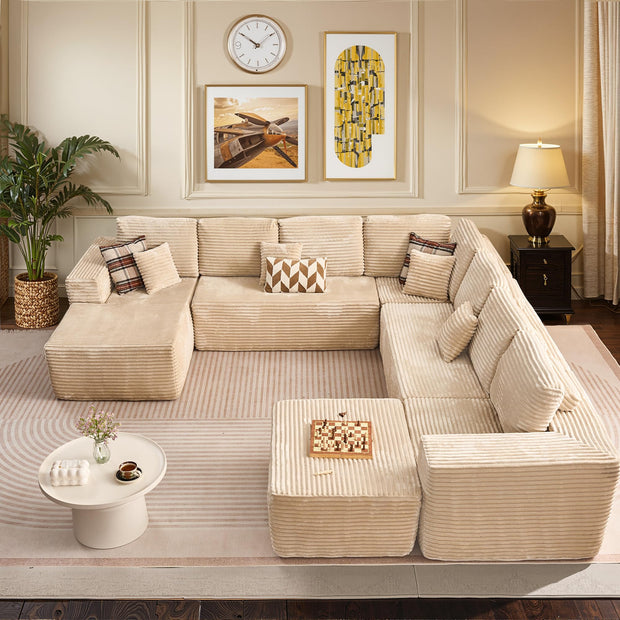 114" Boneless Couches for Living Room, Brown Faux Leather Cloud Sectional Couches with Chaise, Deep Seat L Shaped Modular Sofa, No Assembly Required Sofas in a Box (Right,Faux Leather,Brown)