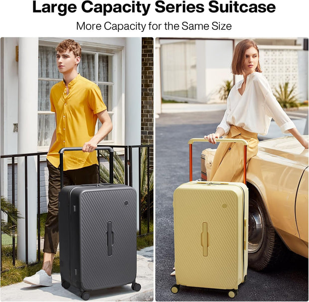 mixi 26 Inch Large Checked Luggage Suitcase with Spinner Wheels Upgrade Wide Handle PC Hard Shell Rolling Travel Suitcase with TSA Lock, Lark Yellow