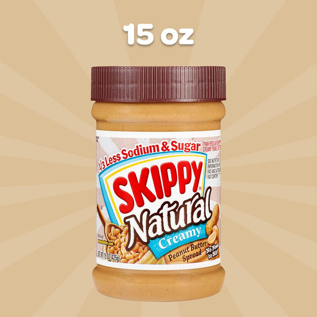 Skippy Natural Peanut Butter, 1/3 Less Soxium and Sugar, 15 oz