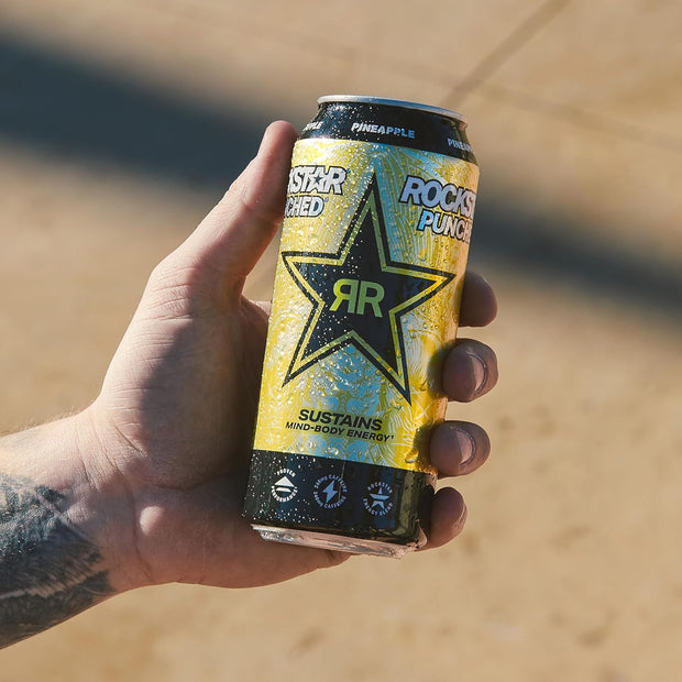 Rockstar Punched Energy Drink, Pineapple, 16 Fl Oz Cans (Pack of 12)