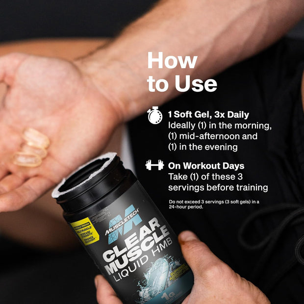 Muscletech HMB Supplements 1000mg, Clear Muscle (42 Liquid Softgels) - Highest Grade HMB for Lean Muscle & Recovery-HMB Free Acid Muscle Supplement-Help Decrease Muscle Breakdown - Packaging May Vary