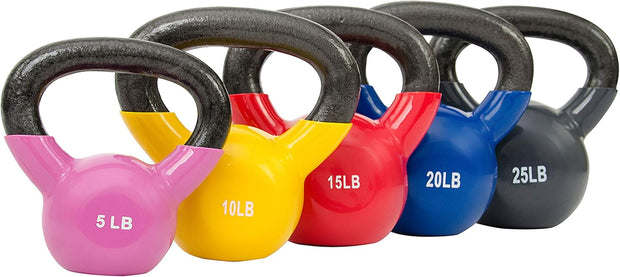 Sunny Health & Fitness Vinyl Coated Kettlebell for Strength Weight Training & Swinging Exercise - In 5, 10, 15, 20, 25 Pound