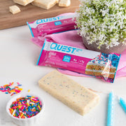 Quest Nutrition Birthday Cake Protein Bars, 20g Protein, 4g net Carbs, 1g Sugar, Gluten Free, Keto Friendly, 4 Count