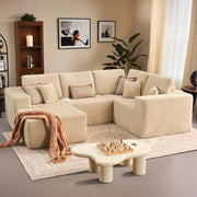 114" Boneless Couches for Living Room, Brown Faux Leather Cloud Sectional Couches with Chaise, Deep Seat L Shaped Modular Sofa, No Assembly Required Sofas in a Box (Right,Faux Leather,Brown)