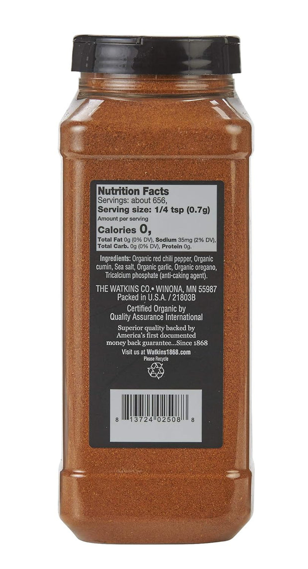 Watkins Gourmet Spice, Organic Chili Powder, Bulk Food Service Size, 16.1 oz (Pack of 1)
