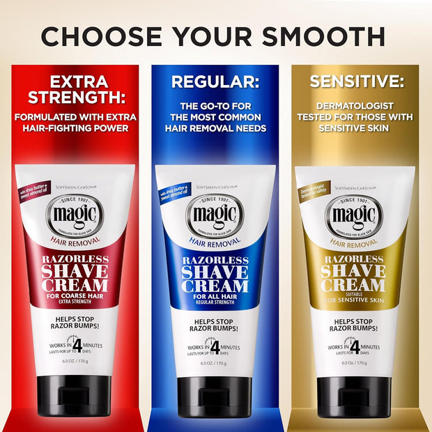 SoftSheen-Carson Magic Razorless Shaving Cream, Hair Removal Cream for Body Hair, Regular Strength Depilatory Cream, Works in 4 Minutes for Normal Hair, 2 Count