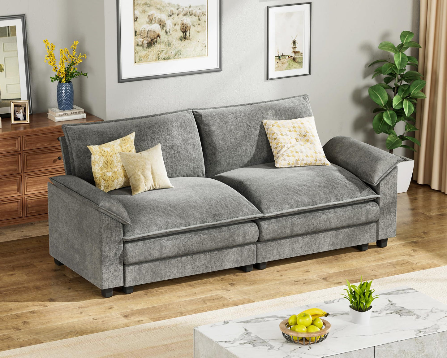 Homall 119" Modular Sectional Sofa, L Shaped Sofa Couch with Reversible Ottoman, DIY Combination Chenille Deep 3-Seat Cloud Couch for Living Room, Apartment (Light Grey, L Shaped Sofa)