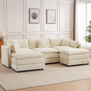 Modular Sectional Sofa, 112.2 Inch L Shaped Couch Set with Armrests, 3-Seater Comfy Cloud Couches with Movable Ottoman for Living Room Apartment, Coffee with 1 Ottoman